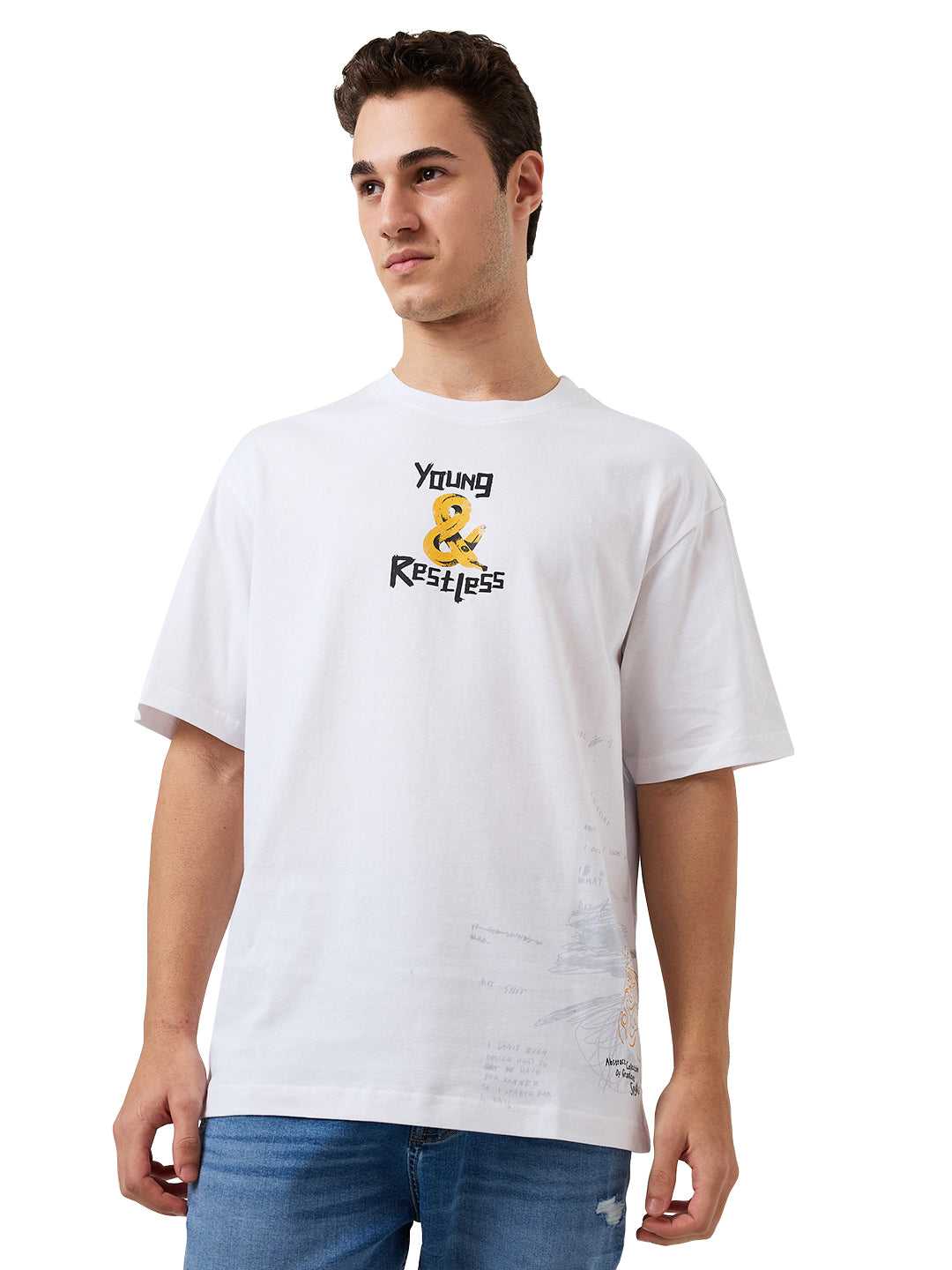 Men's White Casual Relaxed Fit Printed Tshirt