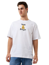 Men's White Casual Relaxed Fit Printed Tshirt
