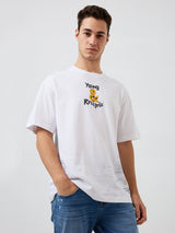 Men's White Casual Relaxed Fit Printed Tshirt