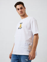 Men's White Casual Relaxed Fit Printed Tshirt