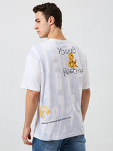 Men's White Casual Relaxed Fit Printed Tshirt