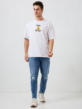 Men's White Casual Relaxed Fit Printed Tshirt