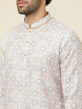 Men's Silver Ethnic Regular Fit Printed Full Sleeves Kurta