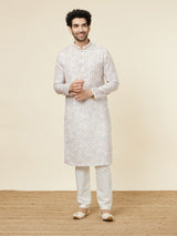 Men's Silver Ethnic Regular Fit Printed Full Sleeves Kurta