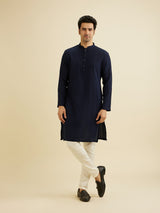 Men's Blue Ethnic Regular Fit Solid Full Sleeves Kurta