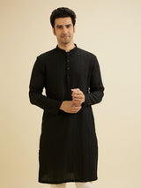 Men's Black Ethnic Regular Fit Solid Full Sleeves Kurta