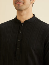 Men's Black Ethnic Regular Fit Solid Full Sleeves Kurta