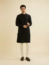 Men's Black Ethnic Regular Fit Solid Full Sleeves Kurta