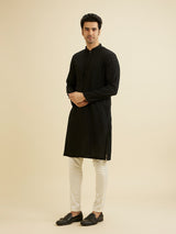 Men's Black Ethnic Regular Fit Solid Full Sleeves Kurta