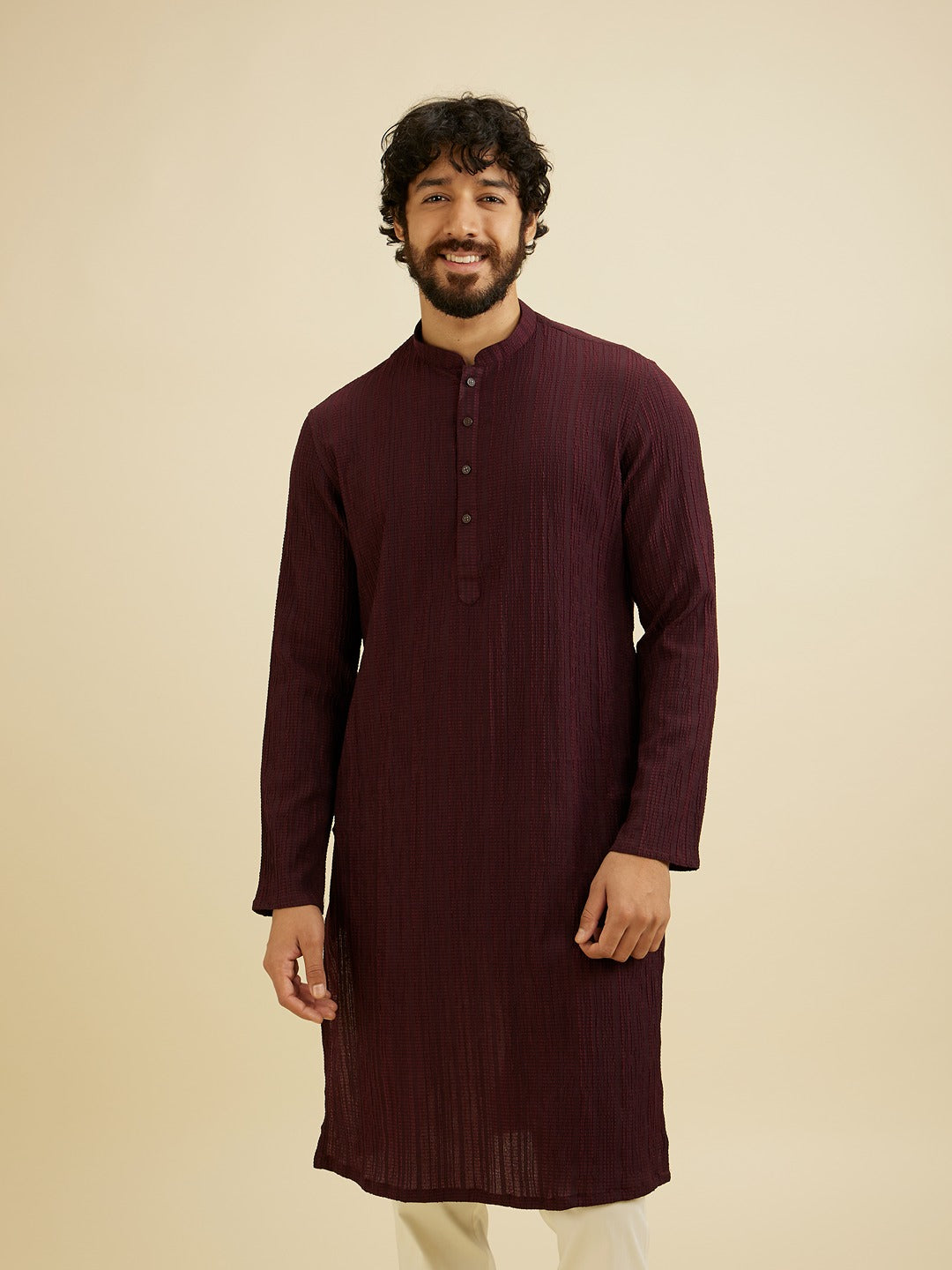 Men's Brown Ethnic Regular Fit Solid Full Sleeves Kurta