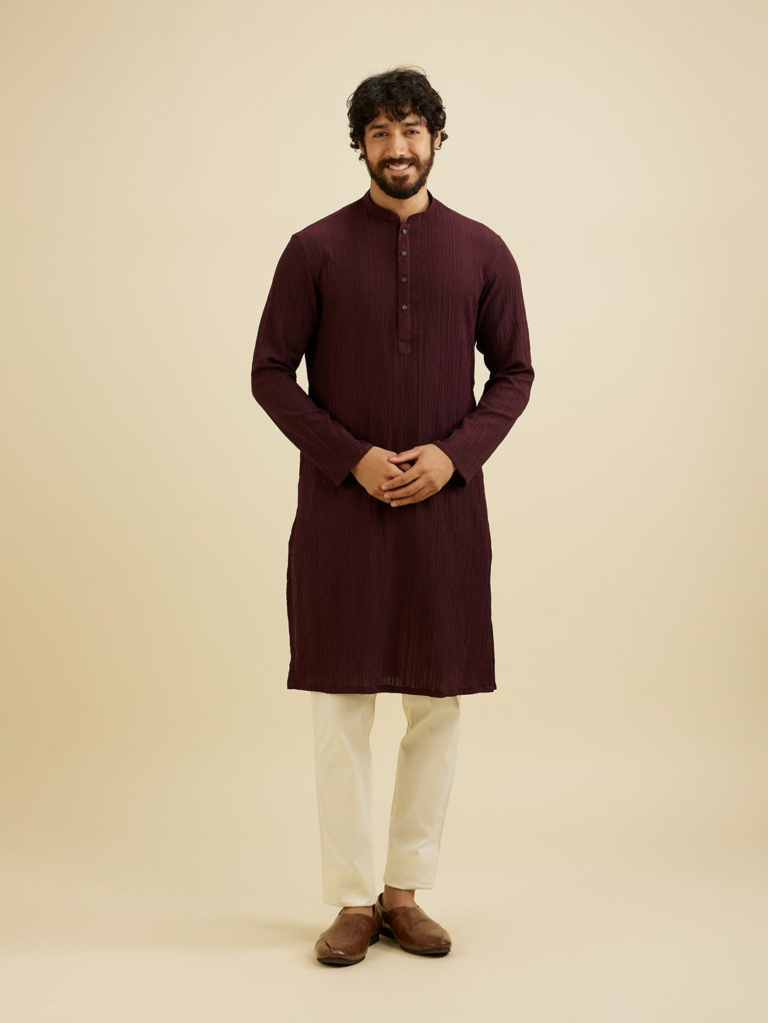 Men's Brown Ethnic Regular Fit Solid Full Sleeves Kurta