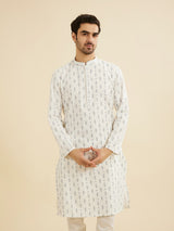 Men's White Ethnic Regular Fit Printed Full Sleeves Kurta