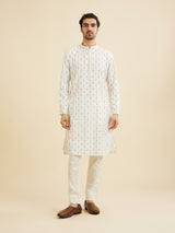 Men's White Ethnic Regular Fit Printed Full Sleeves Kurta