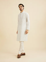 Men's White Ethnic Regular Fit Printed Full Sleeves Kurta