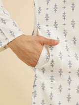 Men's White Ethnic Regular Fit Printed Full Sleeves Kurta