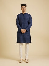 Men's Blue Ethnic Regular Fit Printed Full Sleeves Kurta