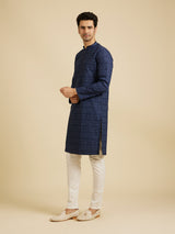 Men's Blue Ethnic Regular Fit Printed Full Sleeves Kurta