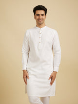Men's White Ethnic Regular Fit Solid Full Sleeves Kurta