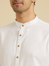 Men's White Ethnic Regular Fit Solid Full Sleeves Kurta