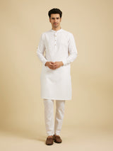 Men's White Ethnic Regular Fit Solid Full Sleeves Kurta