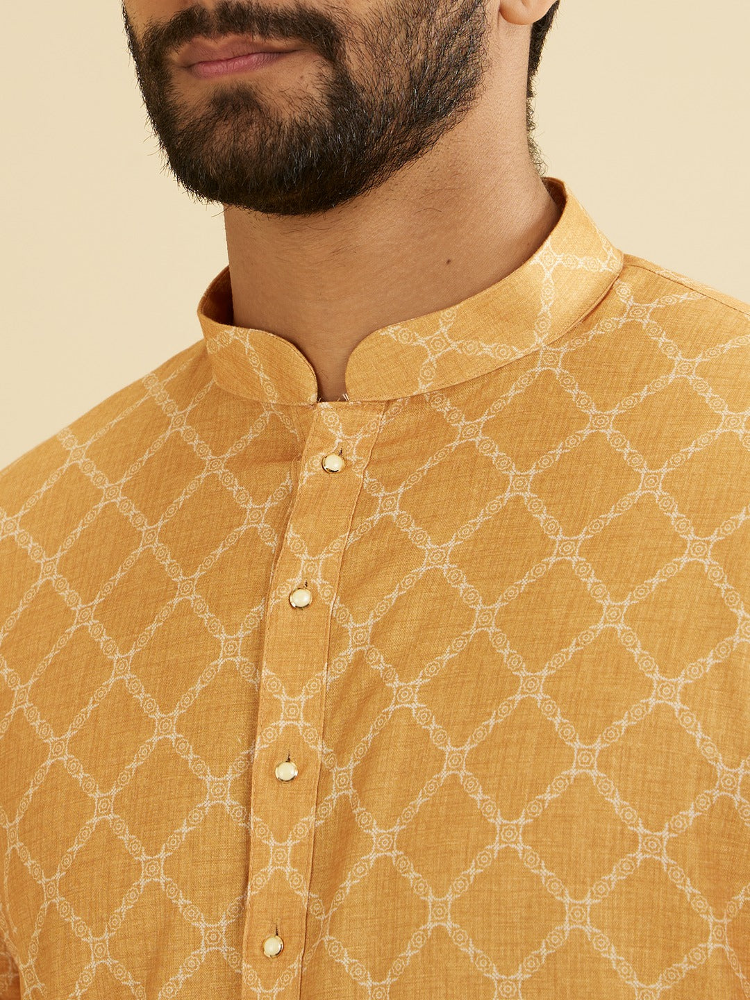 Men's Yellow Ethnic Regular Fit Solid Full Sleeves Kurta