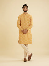Men's Yellow Ethnic Regular Fit Solid Full Sleeves Kurta