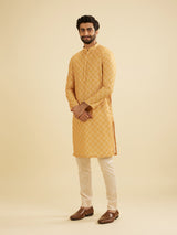 Men's Yellow Ethnic Regular Fit Solid Full Sleeves Kurta