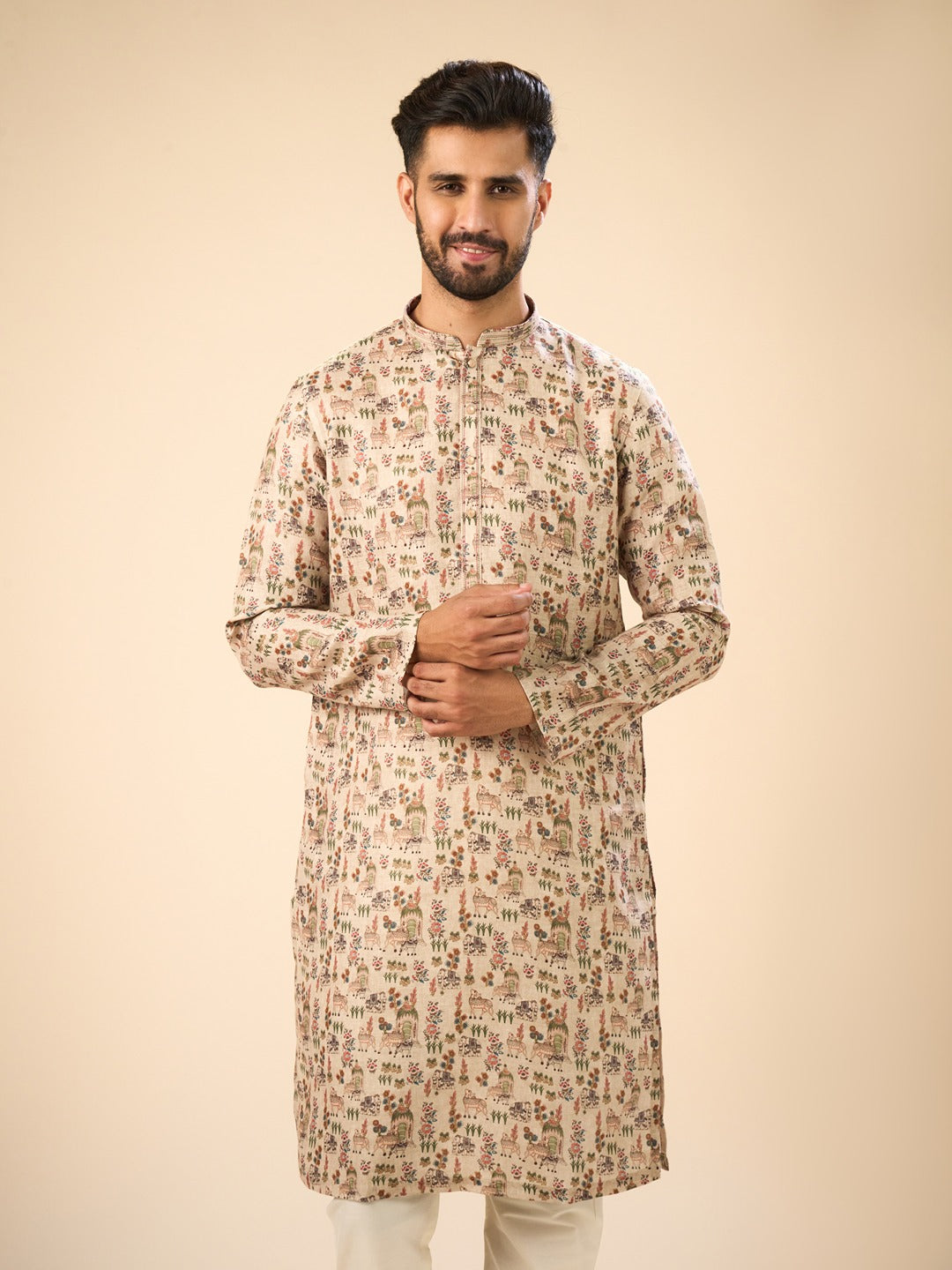 Men's Beige Cotton Splendor Kurta