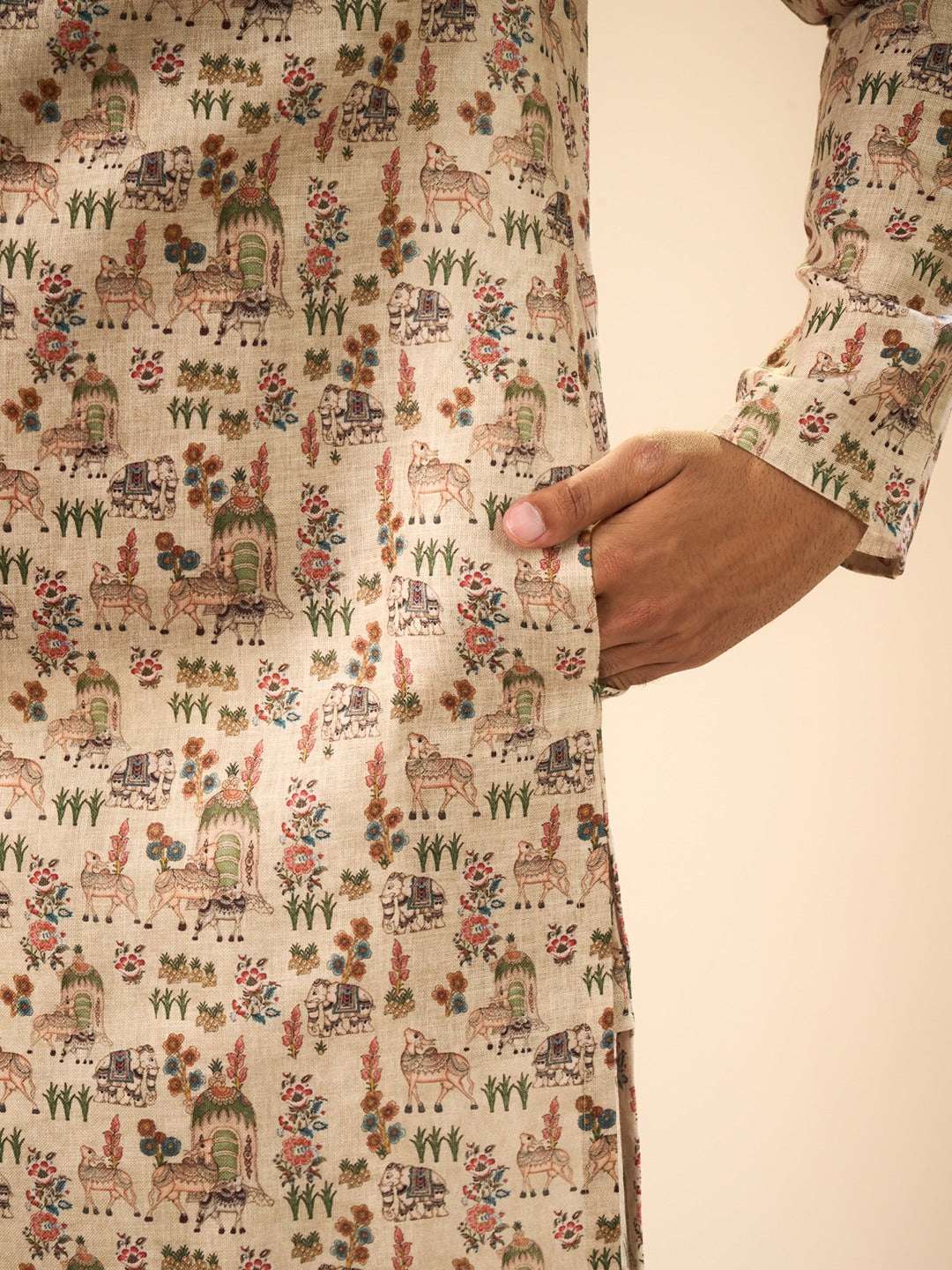 Men's Beige Cotton Splendor Kurta