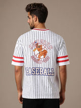 Men's White Casual Oversized Fit Printed Half Sleeves Tshirt