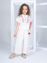 Girls Beige Festive Top with Culotte