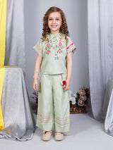 Girls Green Festive Top with Culotte
