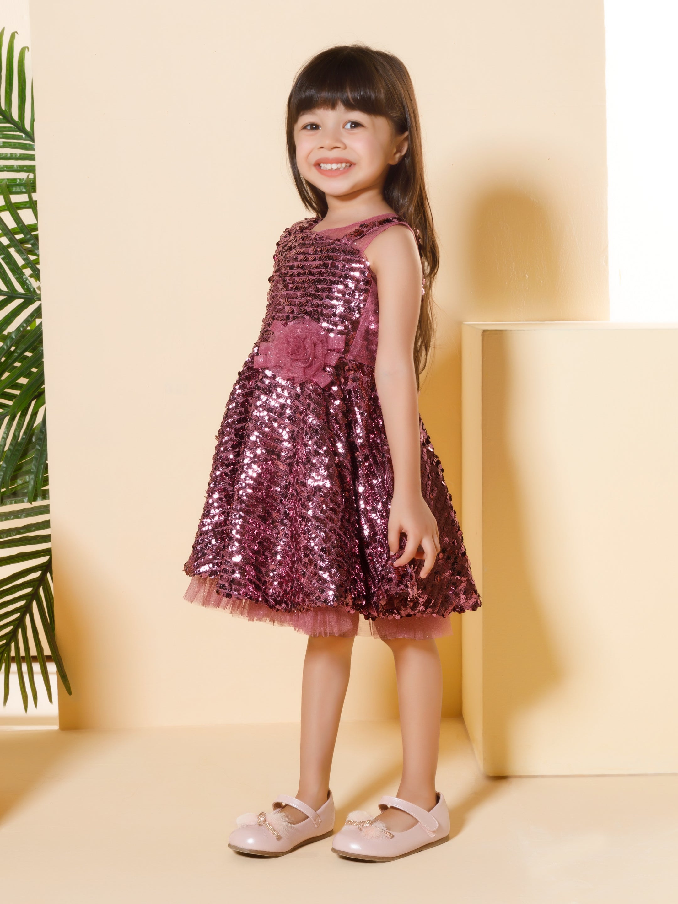 Girls Pink Party Full Sleeves Dress