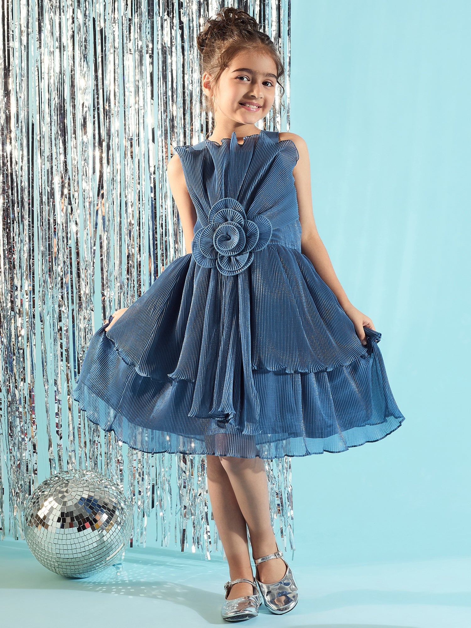 Girls Teal Blue Western Wear Dress
