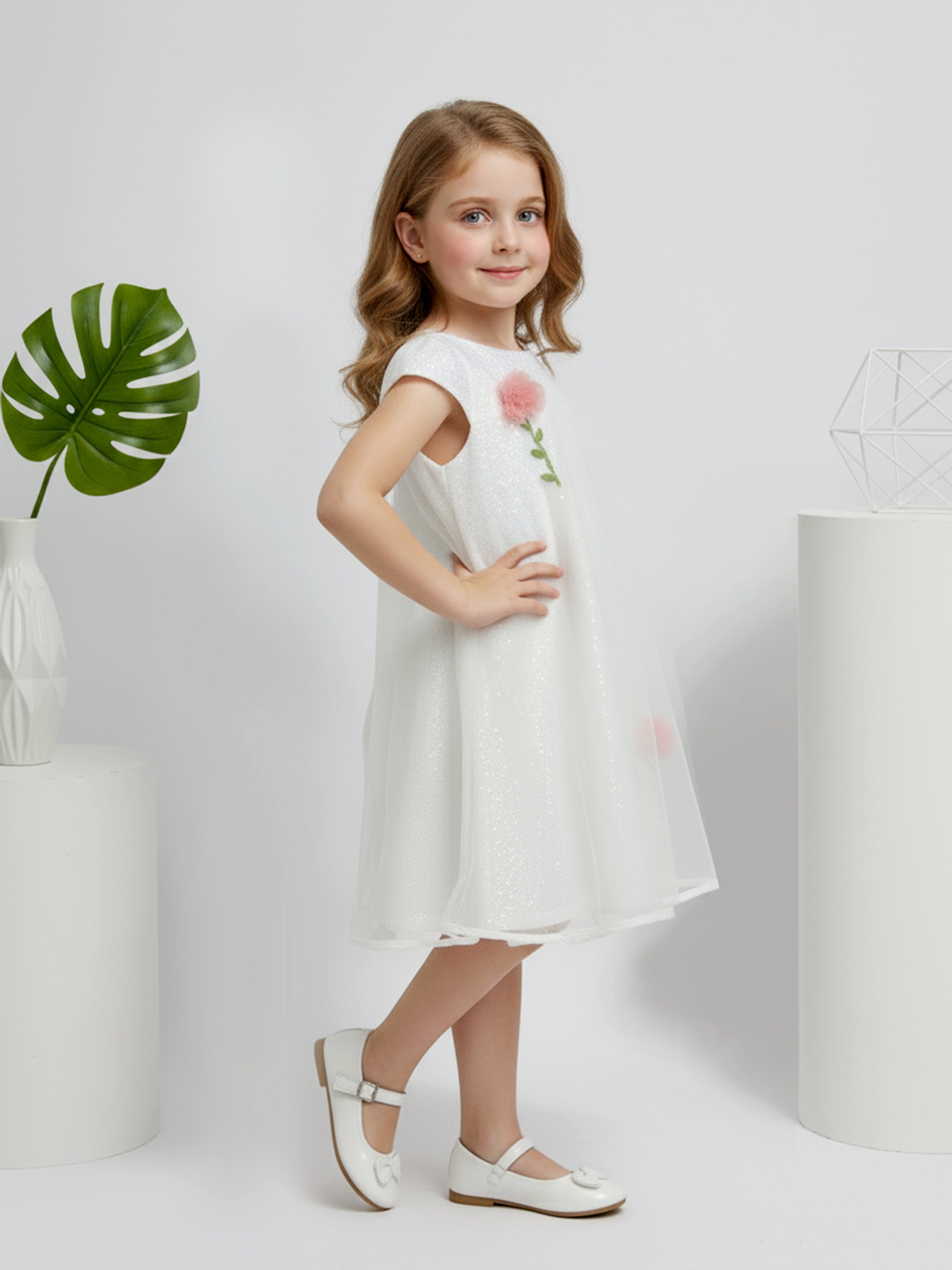 Girls White Party Wear Dress