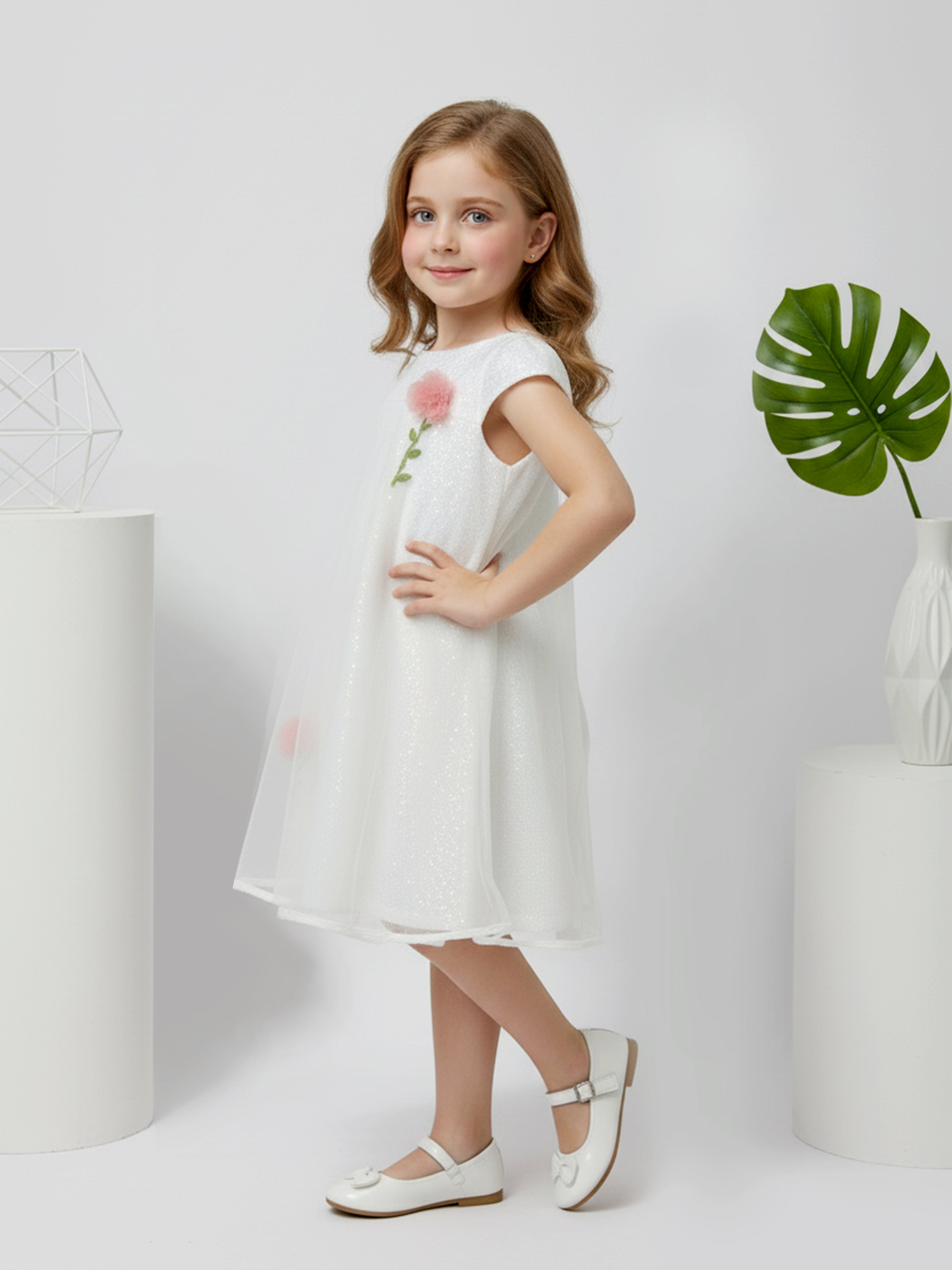 Girls White Party Wear Dress