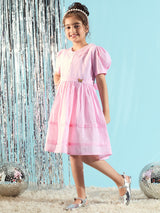Girls Pink Festive Wear Dress