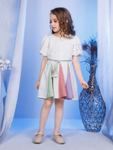 Girls Cream Casual Dress With Belt