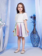 Girls Cream Casual Dress With Belt