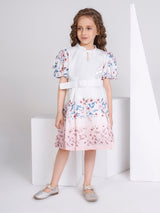 Girls Cream Party Wear Dress with Belt