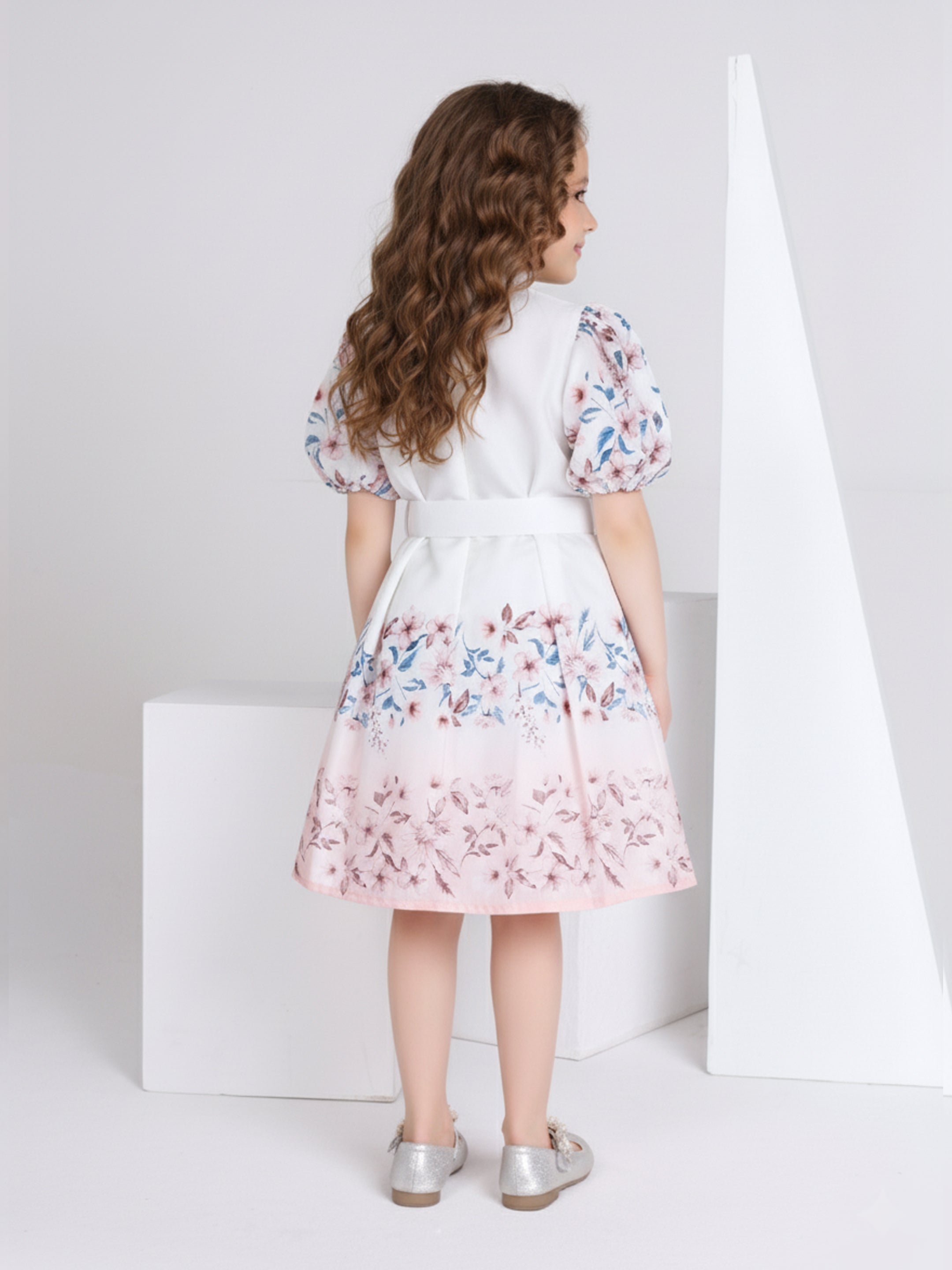 Girls Cream Party Wear Dress with Belt