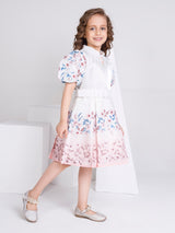 Girls Cream Party Wear Dress with Belt