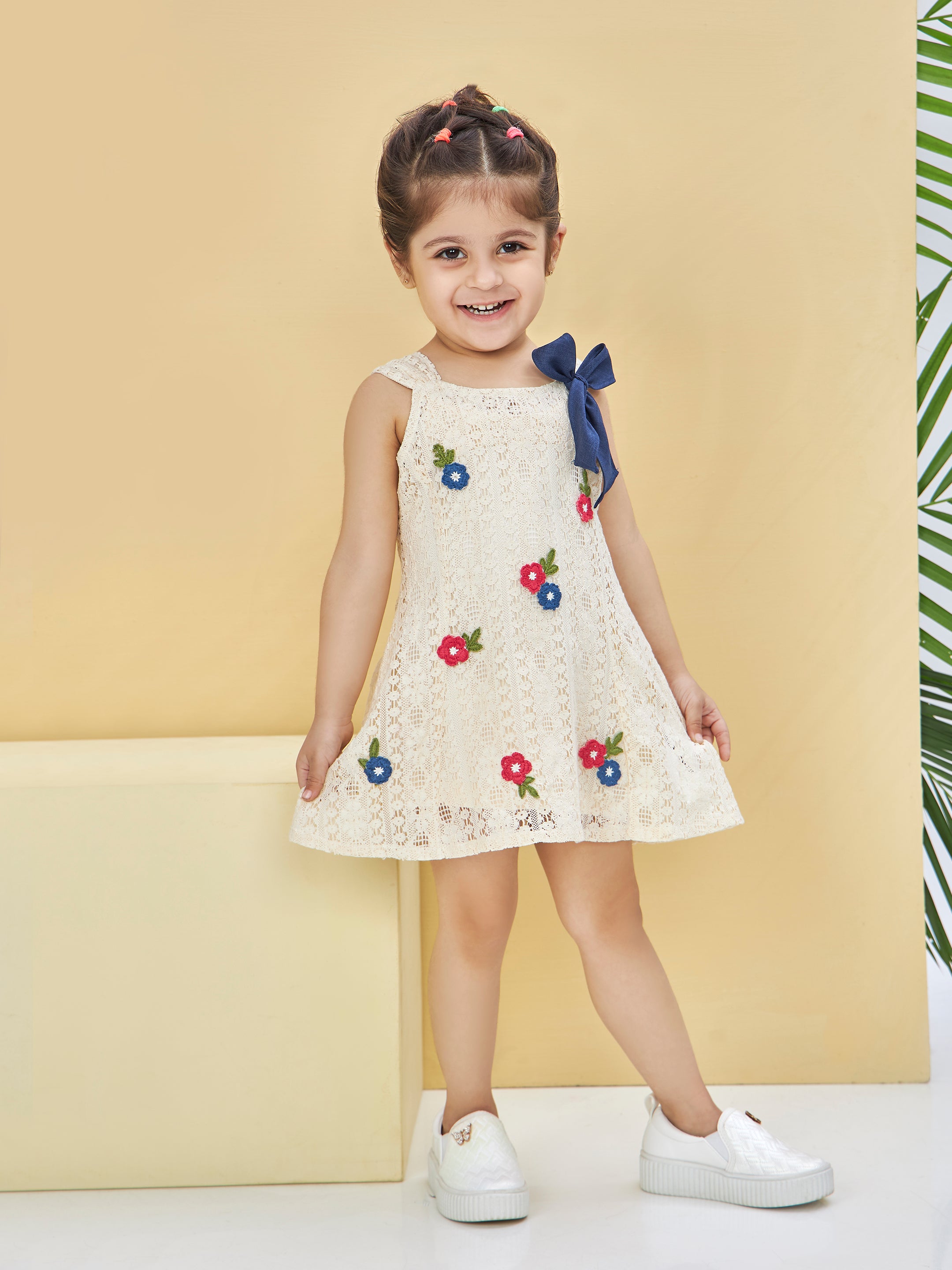 Girls Beige Casual Sleeveless Dress