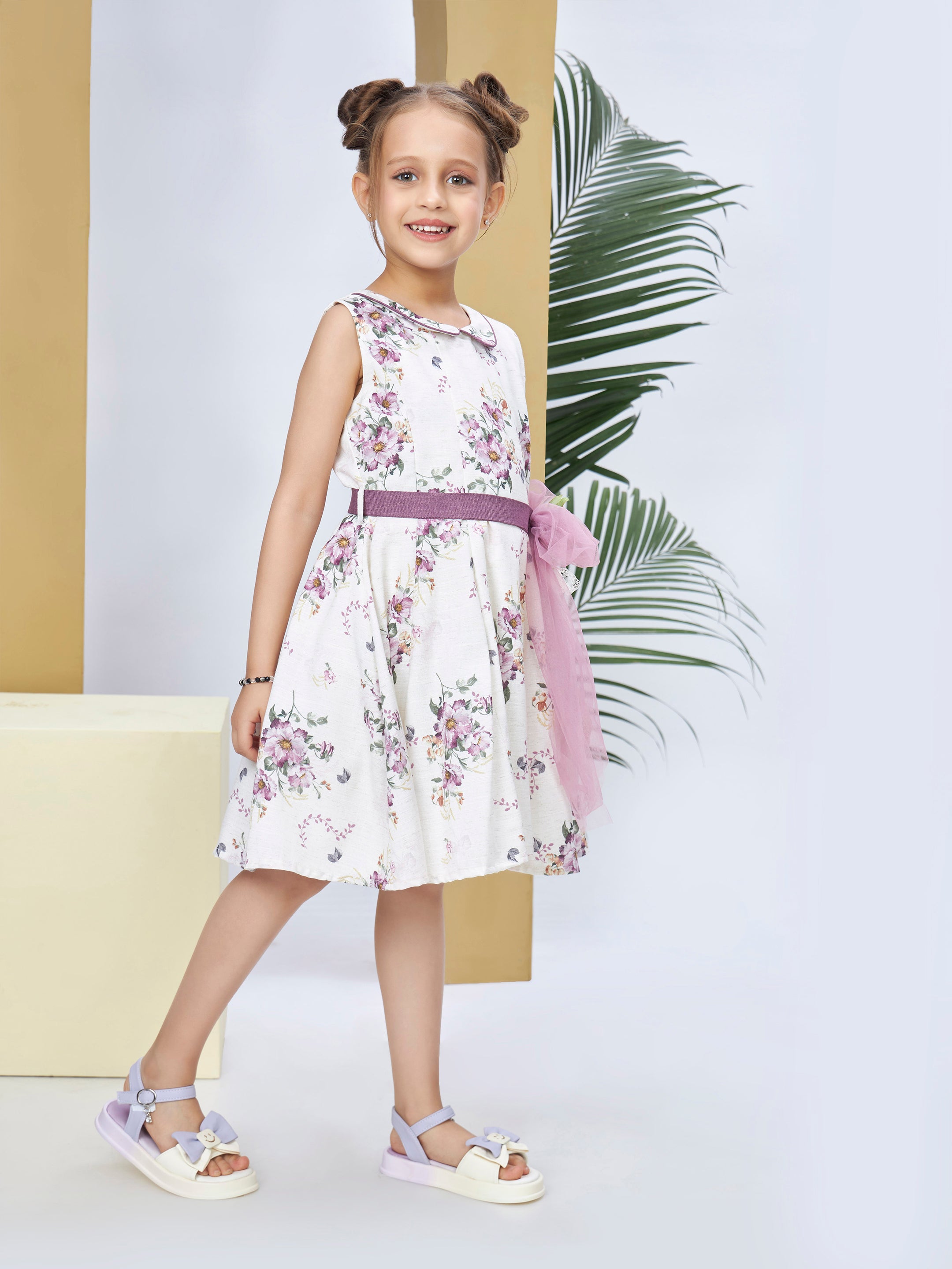 Girls Pink Casual Dress with Belt
