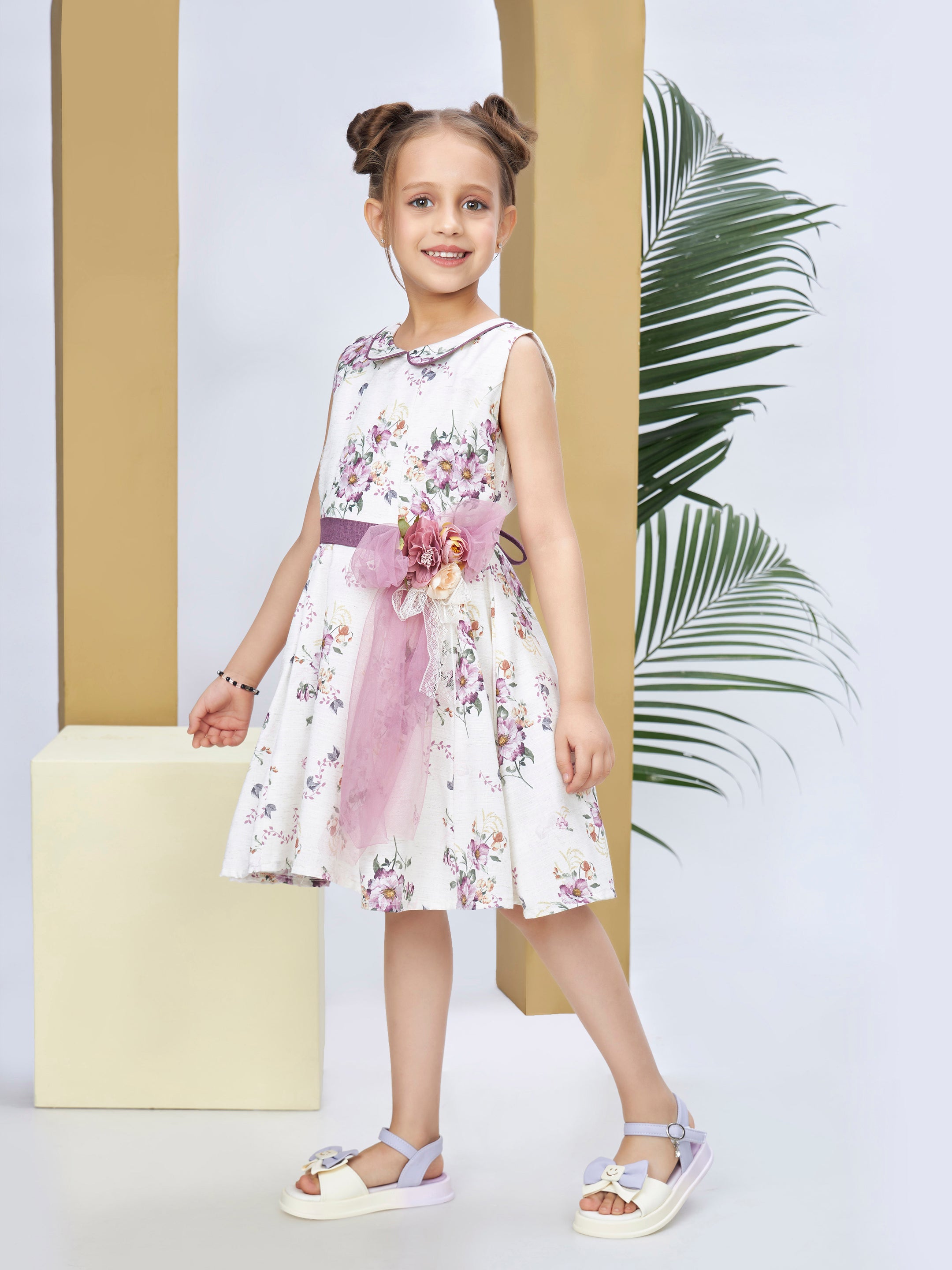 Girls Pink Casual Dress with Belt