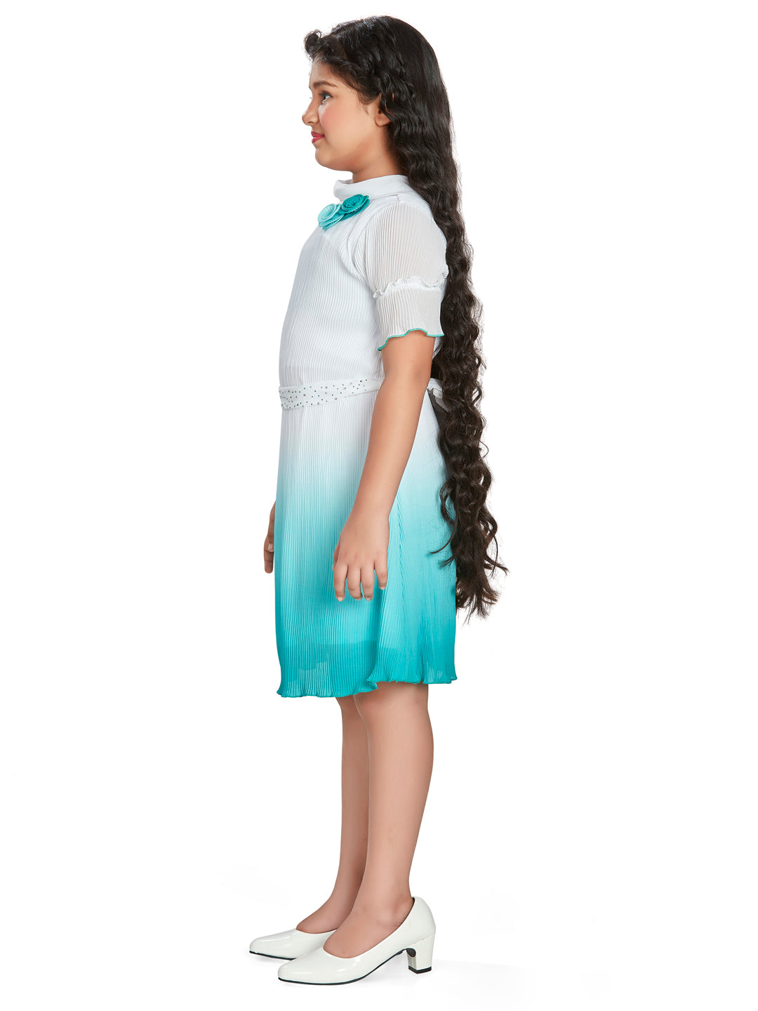 Girls Blue Party Wear Dress With Belt