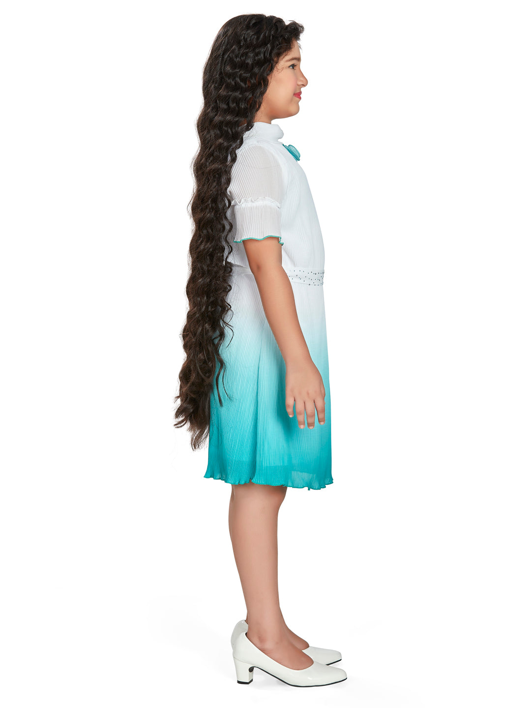 Girls Blue Party Wear Dress With Belt