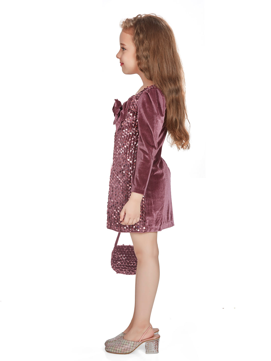 Girls Pink Party Wear Dress With Purse