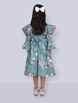 Girls Teal Blue Party Wear Dress With Belt