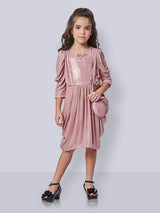 Girls Peach Party Wear Dress With Purse